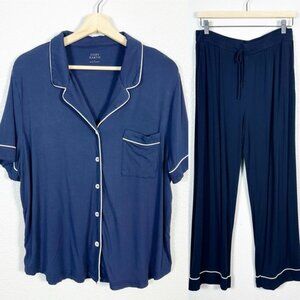 Cozy Earth Women’s Bamboo Stretch Knit Short Sleeve Pajama Pant Set in Navy L